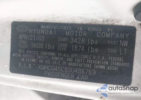 2003 Hyundai Accent Gl z USA, uszkodzony, nr VIN KMHCG45C93U486769